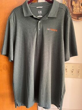 Cutter & Buck Green Striped Miami Embroidered Polo
Size Large